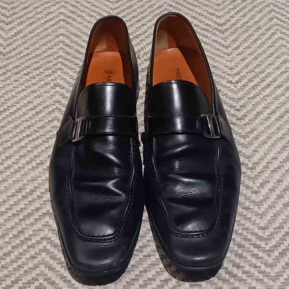 MAGNANNI Black Leather Slip On Buckle Dress Slip On Loafer Shoes Mens SZ  10.5